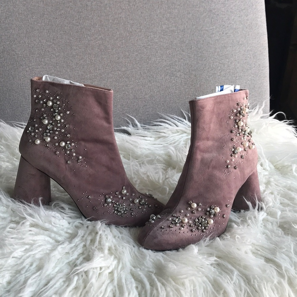 Zara Trafaluc microsuede embellished booties
